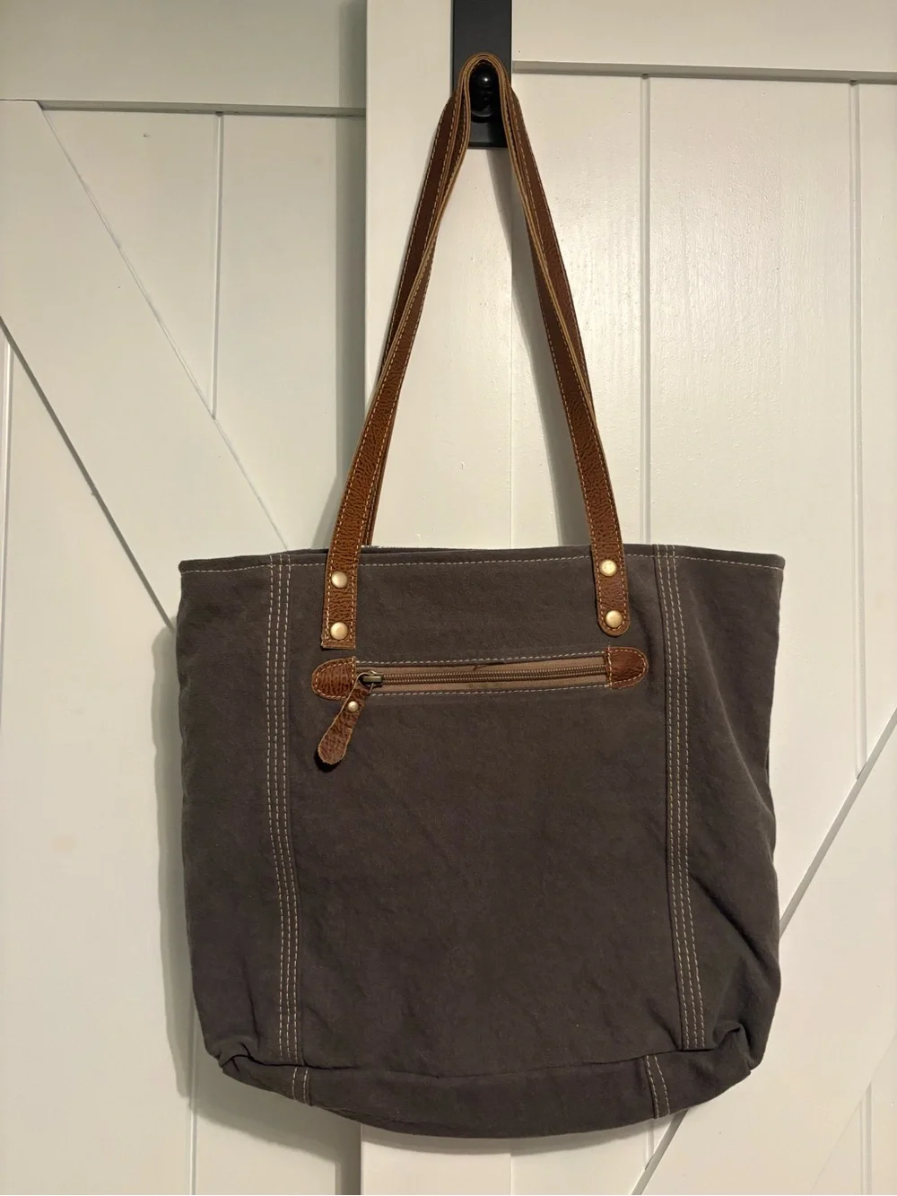 Myra Canvas Floral Tote Bag with Brown Leather Accents